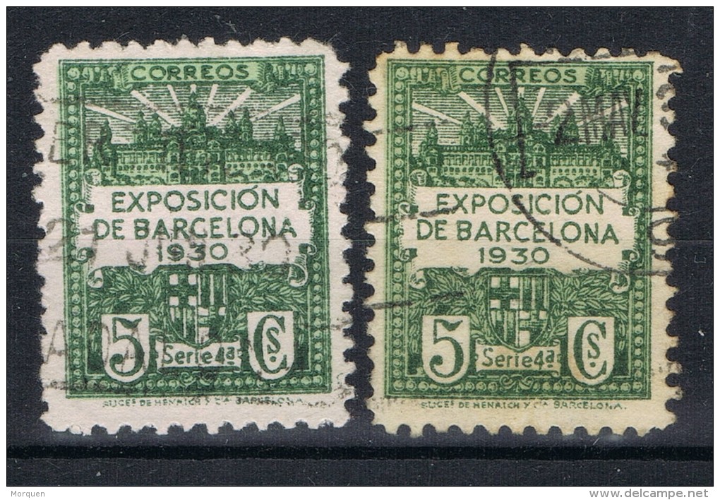 Dos Sellos 5 Cts Barcelona Recargo Exposicion 1939, Variedad Numerador, Num 4 Y 4na º - Barcelone