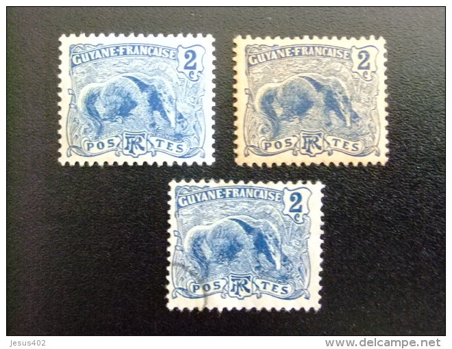 GUYANE  GUYANA  Año 1904  FOURMILIER  OSO HORMIGUERO    Yvert Nº 3x 50 * MH Diferentescolores - Neufs