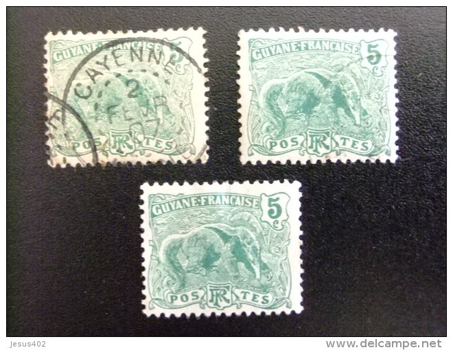 GUYANE  GUYANA  Año 1904  FOURMILIER  OSO HORMIGUERO    Yvert Nº 3x 52 * MH FU Diferentescolores - Neufs