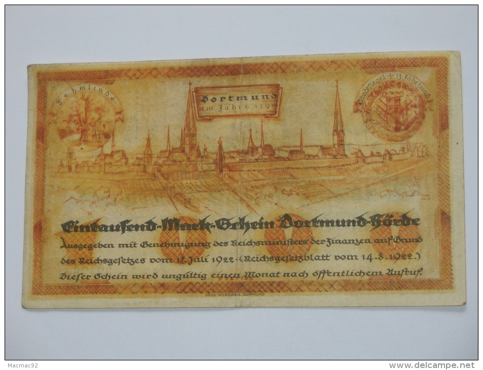 1000 Mark -  1922 - Germany - Dortmund - 1000 Rentenmark