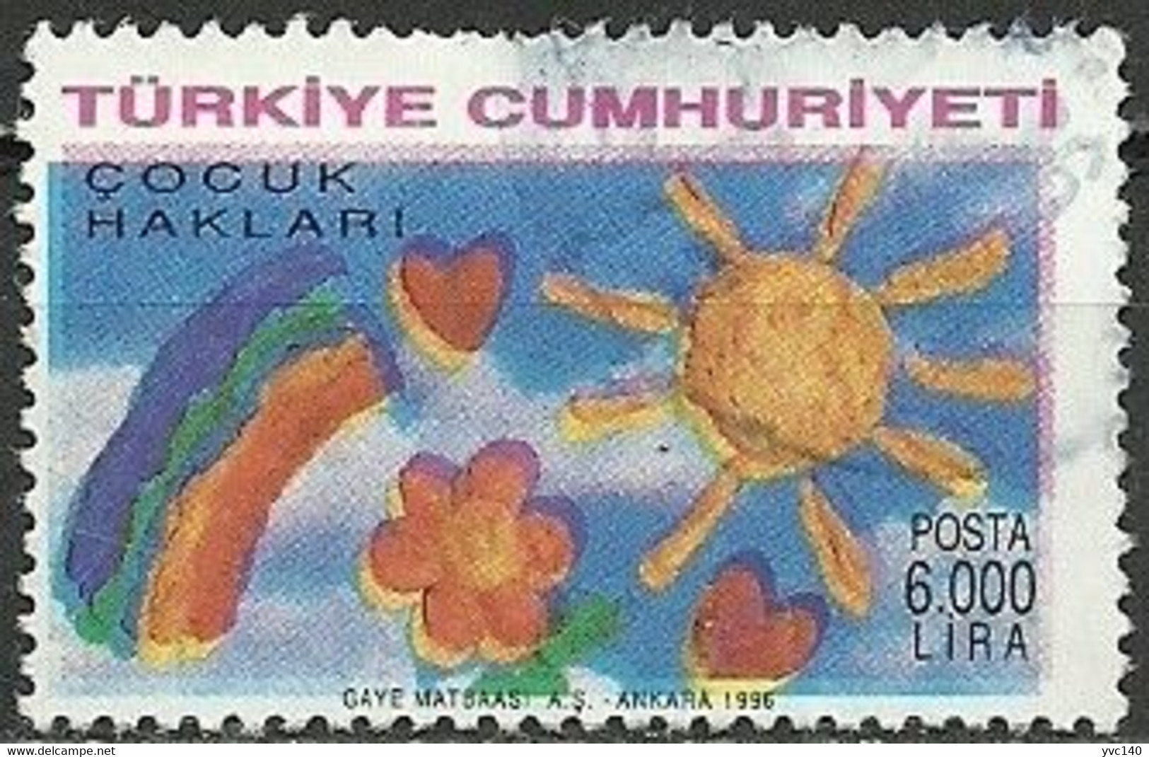 Turkey; 1996 Children Rights,  ERROR "Shifted Printing" - Oblitérés