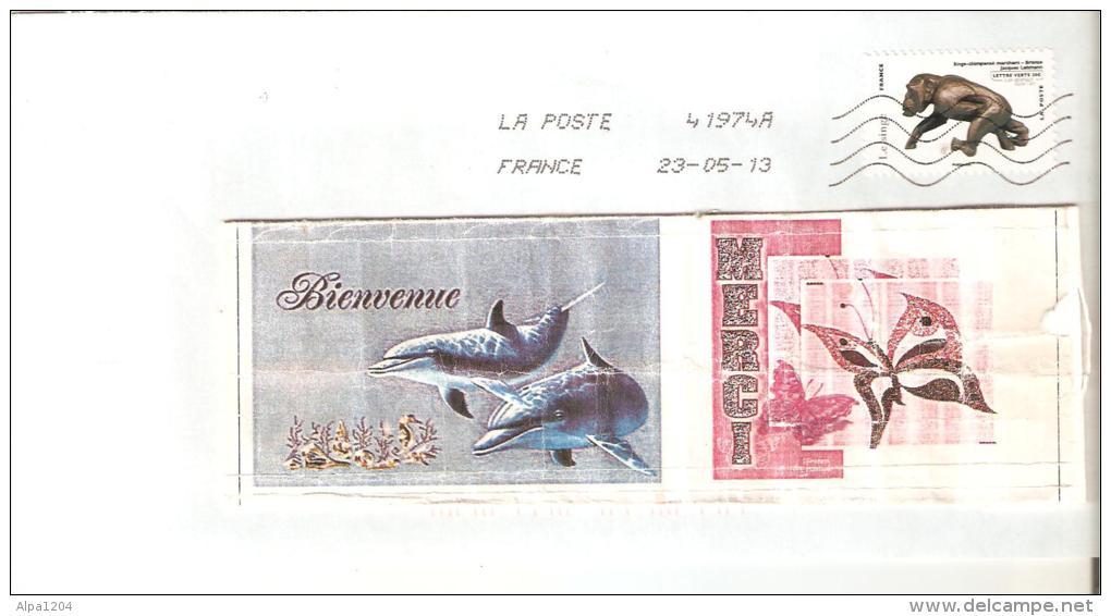 ENVELOPPE AVEC TIMBRE LETTRE VERTE  "LE SINGE"  ANNEE 2013  - OBLITERE BON ETAT - Covers & Documents