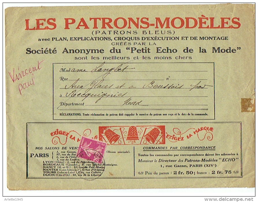 LES PATRONS MODELES  " PETIT ECHO DE LA MODE "  1937 - Patterns