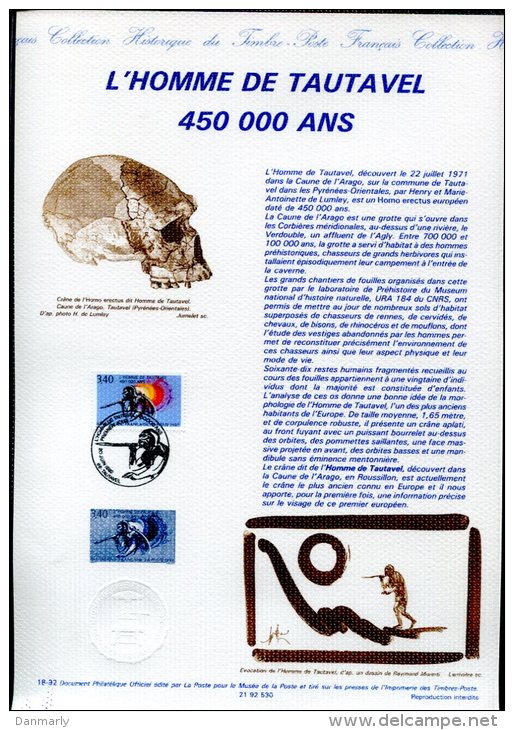 Document Officiel  20/06/92: L'Homme De TAUTAVEL - Préhistoire