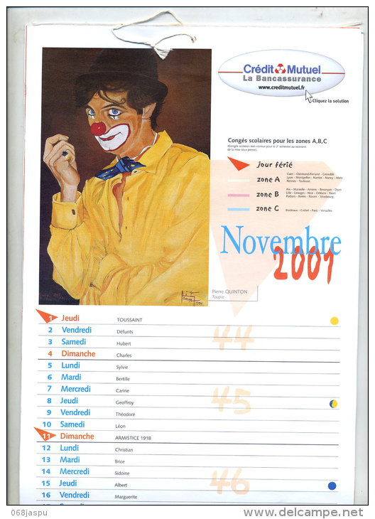 12 Pages Calendrier 2001 Theme Clown - Autres & Non Classés