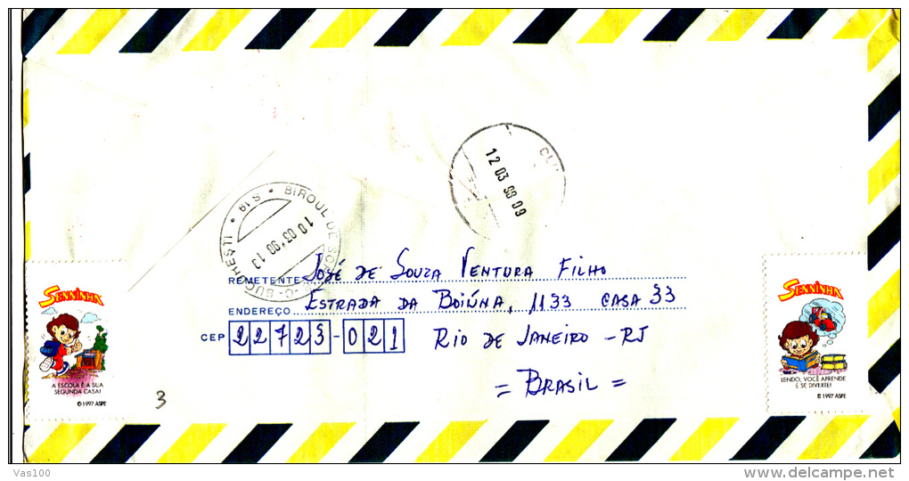 VIRGIN MARY WITH JESUS, MANGO, STAMPS ON AIRMAIL COVER, SENT TO ROMANIA, 1998, BRAZIL - Brieven En Documenten