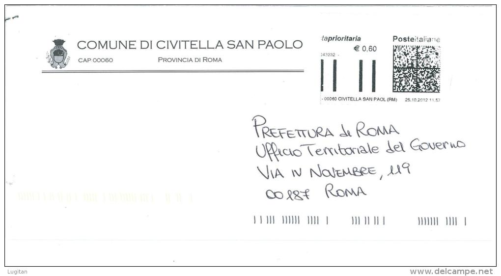 CIVITELLA SAN PAOLO - 00060 - ROMA - ANNO 2012 - PP - TEMATICA COMUNI D'ITALIA - STORIA POSTALE - Macchine Per Obliterare (EMA)