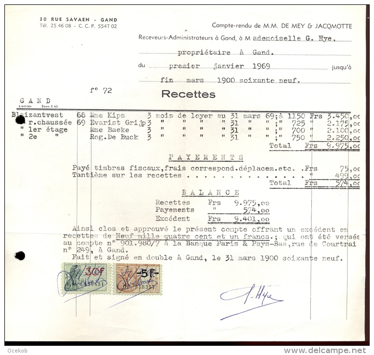 Factuur Brief Lettre Gent - De Mey & Jacqmotte 1969 - 1950 - ...