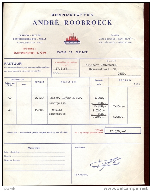 Factuur Brief Lettre Gent - Brandstoffen André Roobroeck - 1964 - 1950 - ...