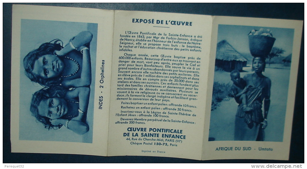 Calendrier Oeuvre Pontificale De La Sainte Enfance 1952.Format Pliée En Trois 10X6,5 - Tamaño Pequeño : 1941-60