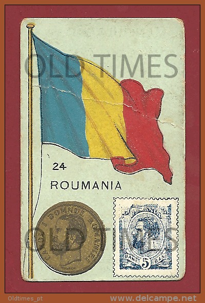 ROMANIA - FLAG-COIN AND STAMP - ARMAZENS DO GLOBO - OLD ADV. CARD. - Publicités