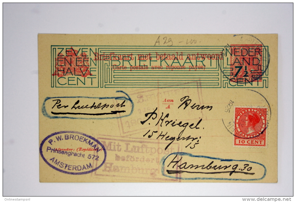 Netherlands 15-9-1925 Airmail Card Amsterdam Hamburg , Cat Nr 27  RR - Poststempel