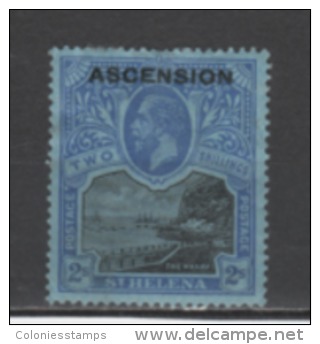 (SA0039) ASCENSION, 1922 (King George V, 2 Sh., Ultramarine And Black, Blue). Mi # 8. Mint Hinged* Stamp - Ascensión