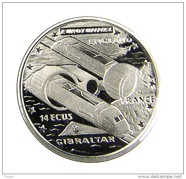 Gibraltar - 14 écu  - Eurotunnel - 1993 - Argent -   Sup - Sous Capsule - Gibraltar