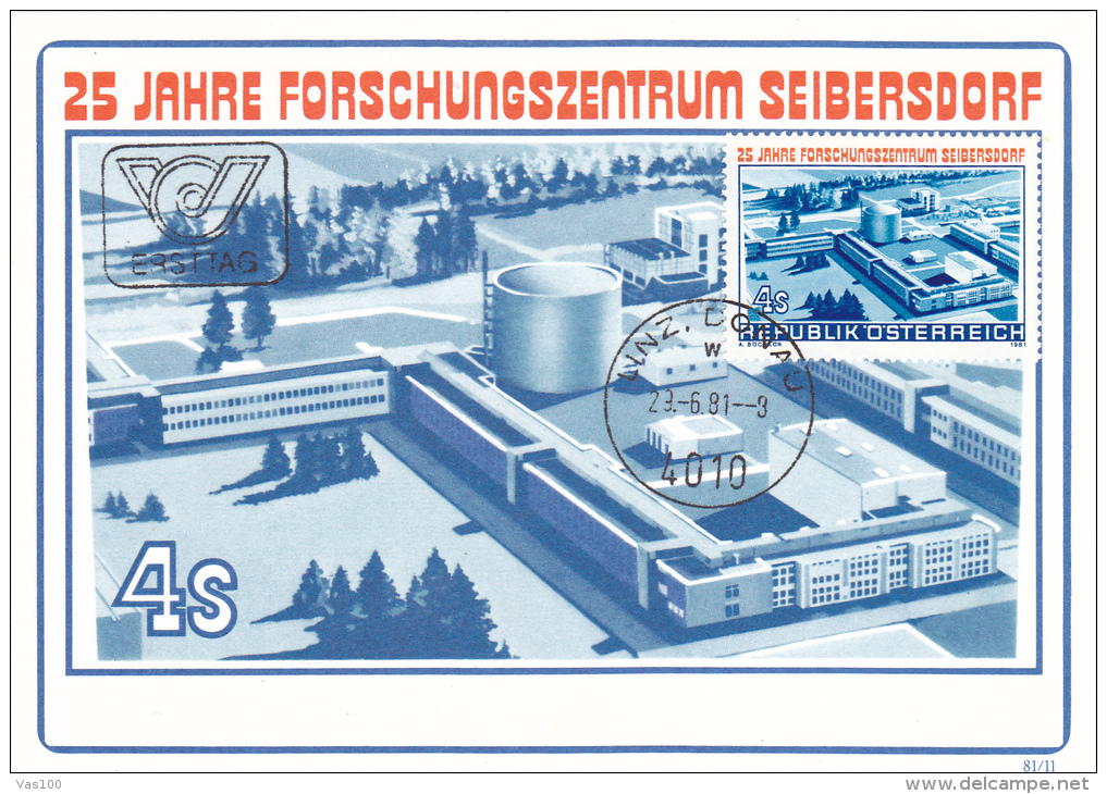 ATOMO NUCLEAR  POWER PLANT SEIBERSDORF,1981 ,CM,MAXICARD, CARTES MAXIMUM AUSTRIA. - Atomo