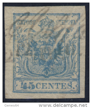 1850 - 45 C. Azzurro Ardesia - Varietà (class.verde) - Lombardo-Veneto