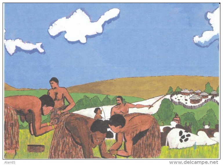 CARE 50th Anniversary Postcard, African Village By Artist Phillip Muchuma Age 14, Nairobi Kenya - Kenya