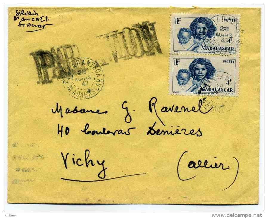 Lettre PAR AVION De FIANARANTSOA / MADAGASCAR / 28 Mars 1947 / Pour Vichy FRANCE - Storia Postale