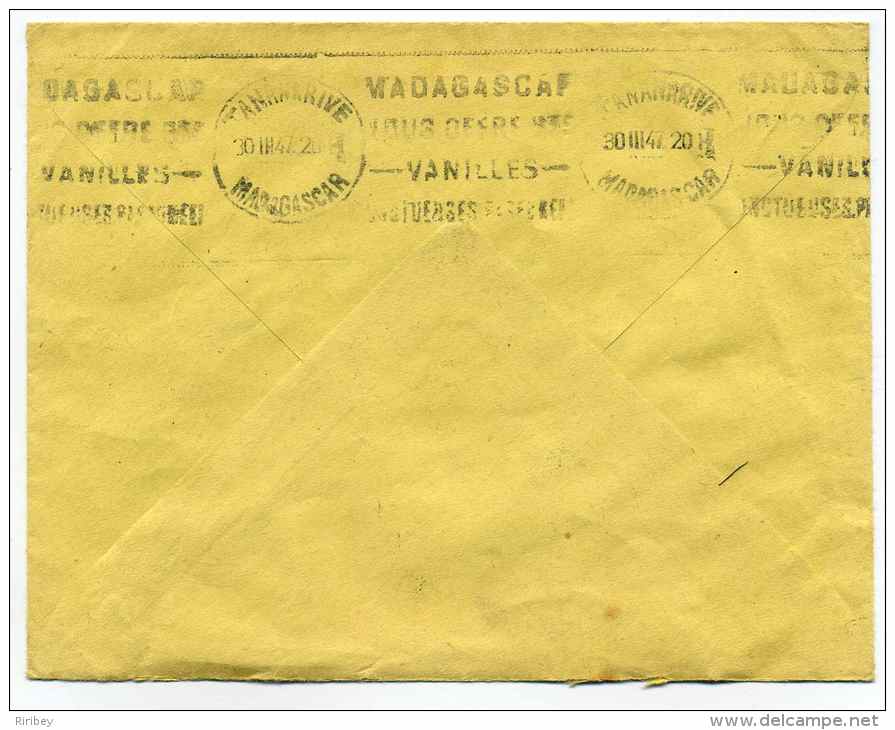 Lettre PAR AVION De FIANARANTSOA / MADAGASCAR / 28 Mars 1947 / Pour Vichy FRANCE - Cartas & Documentos