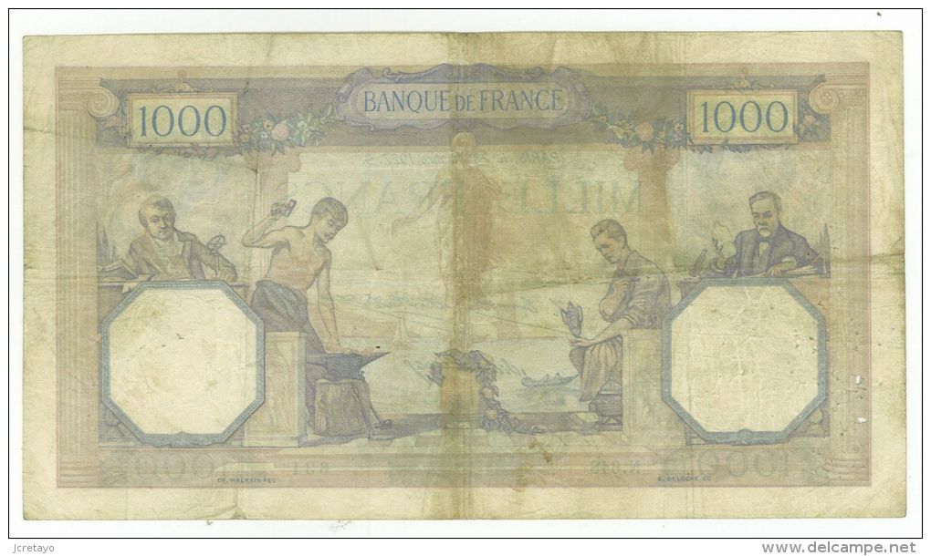 1000 Francs Ceres Et Mercure, Fayette 37/1, état TTB - 1 000 F 1927-1940 ''Cérès Et Mercure''