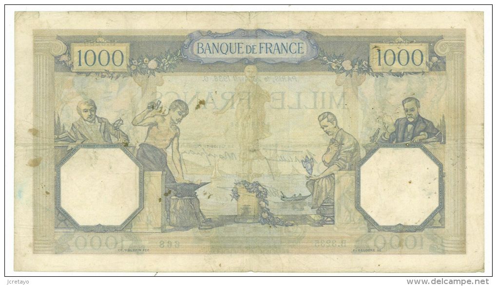 1000 Francs Ceres Et Mercure, Fayette 38/12, état TTB - 1 000 F 1927-1940 ''Cérès Et Mercure''