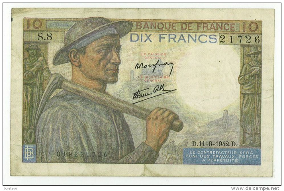 10 Francs Mineur, Fayette 8/3, état SUP - 10 F 1941-1949 ''Mineur''