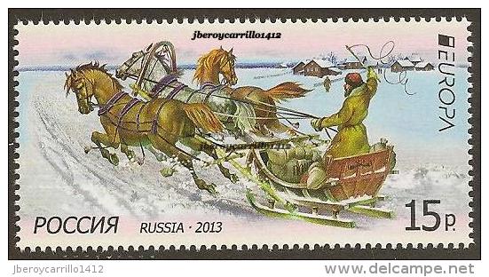 RUSIA / RUSSIA - EUROPA 2013 -TEMA ANUAL " VEHÍCULO  POSTAL"-  SERIE De 1 V DENTADO - 2013