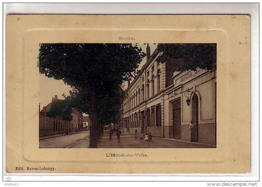 59 Seclin - L'Hôtel De Ville - Animé  Enfants Jouant Sous Les Platanes - CPA Colorisée Emboutie - Seclin