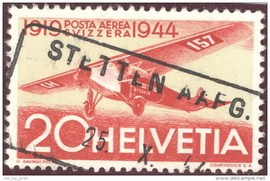 Heimat AG STETTEN AARG. 1944-10-25 Aushilfsstempel Auf Flugpost 20Rp. - Oblitérés