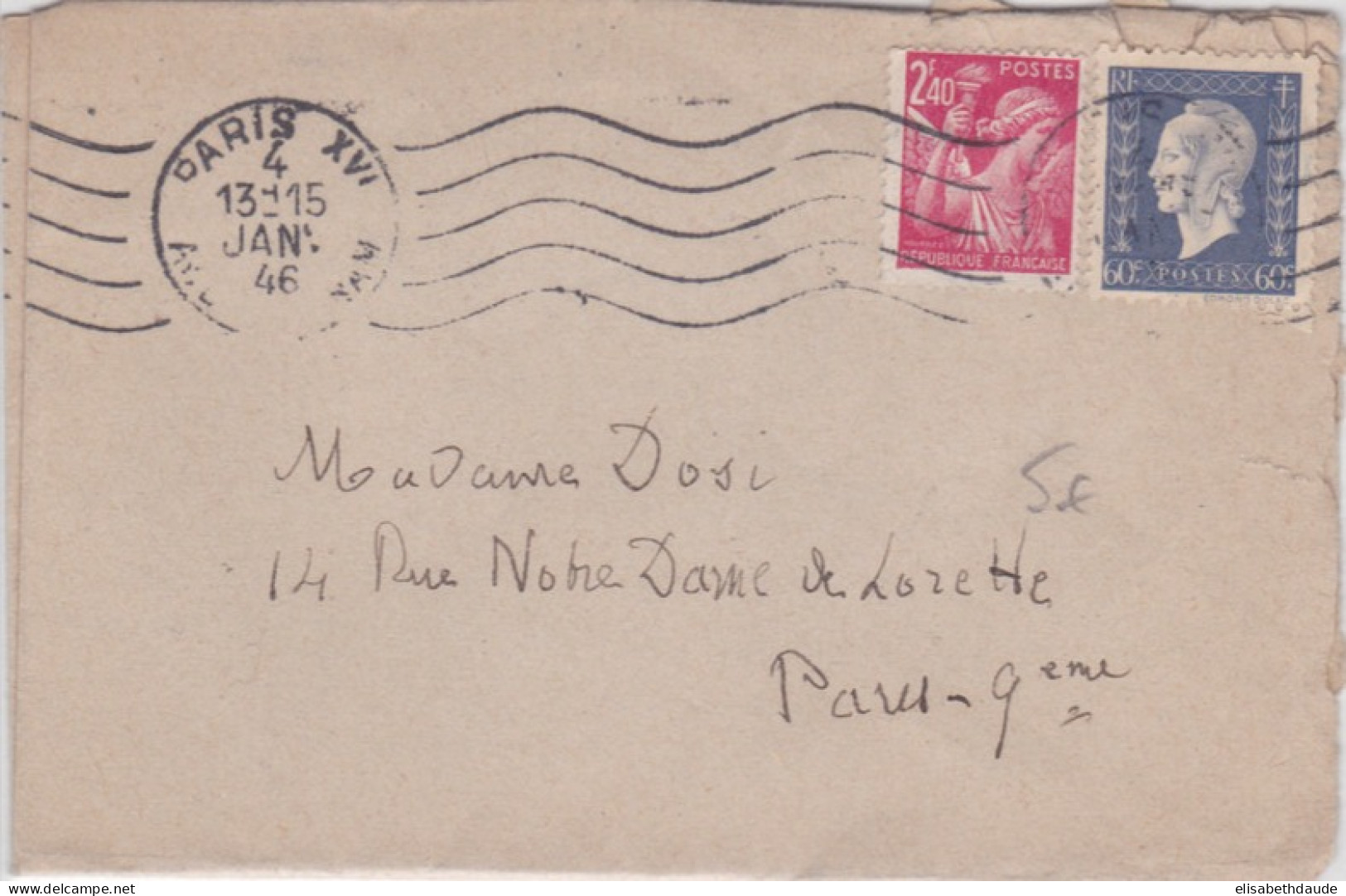 1946 - DULAC + IRIS - LETTRE De PARIS Pour PARIS - 1944-45 Marianna Di Dulac