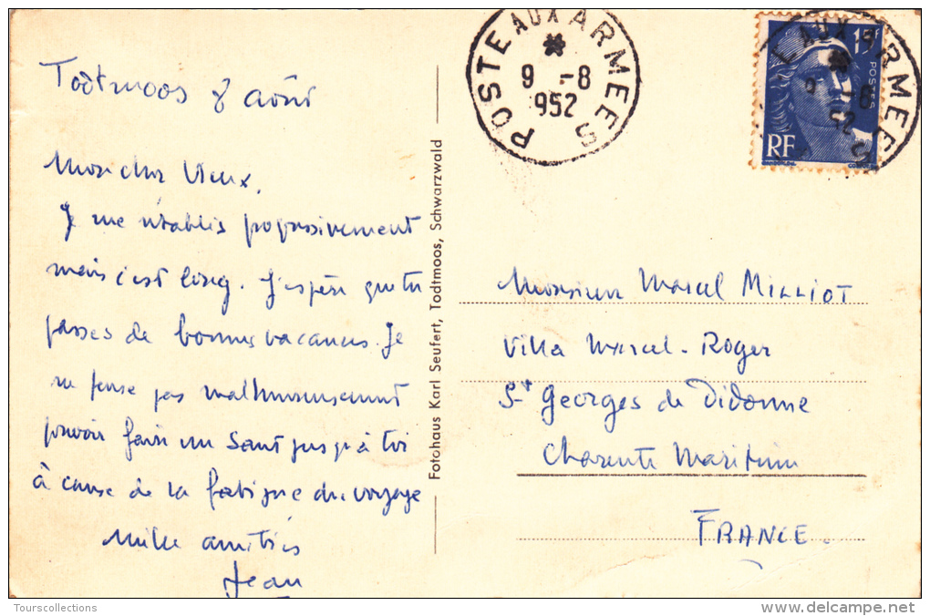 CPA ALLEMAGNE @ Germany - Schwarzwald . @ Poste Aux Armées 09/08/1952 Marque Postale Départ Todtmoos - Lahr