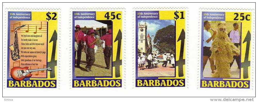 Barbados / 35th Anniversary Of Independence / National Dances / Music Instruments / Guitar / Saxaphone / - Barbades (1966-...)