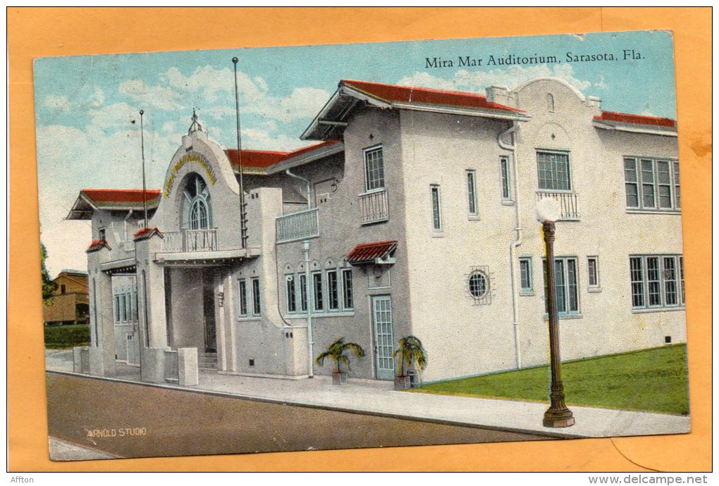 Sarasota FL Mira Mar Auditorium Old Postcard - Sarasota