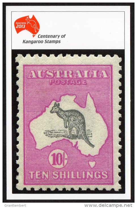 Australia 2013 Kangaroo Centenary 10 Shillings Grey And Pink 1913 Postcard Unused - See 2nd Scan - Postal Stationery