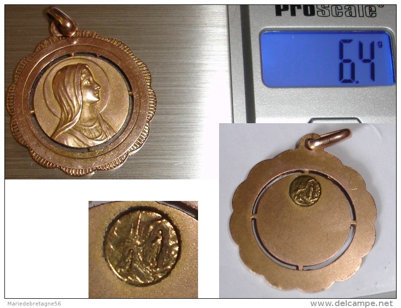 GROSSE MEDAILLE EN PENDENTIF&#10048;DOUBLE OR&#10048;VIERGE & GROTTE DE LOURDES EN MINIATURE AU DOS - Religion & Esotericism