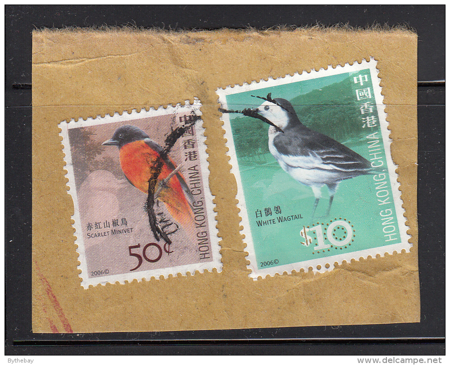 Hong Kong Used Scott #1231, #1241 On Piece 50c Scarlet Minivet, $10 White Wagtail - Birds - Gebraucht