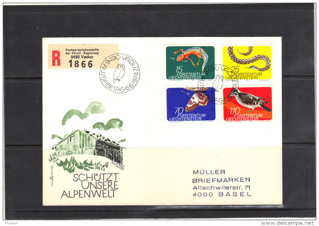 LIECHTENSTEIN 1974, Y&amp;T 552/5 Sur Lettre Recommandée Vers La Suisse, Theme ANIMAUX. (3CF204) - Storia Postale