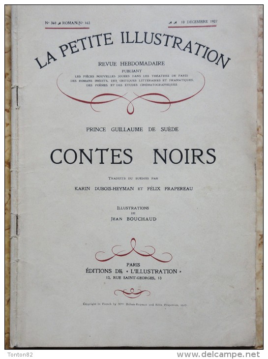 Prince Guillaume De Suède - Contes Noirs - La Petite Illustration N°  360 - Roman  N° 163 - 10 Décembre 1927 - 1901-1940