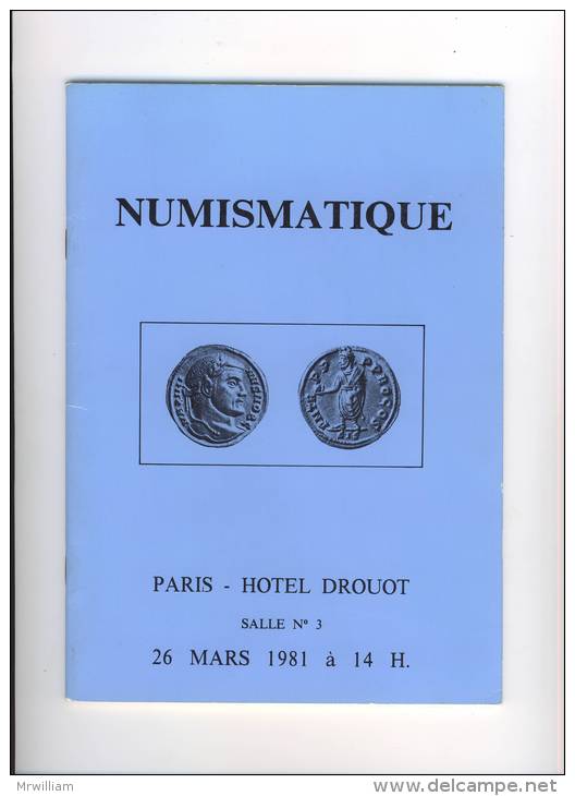 Catalogue NUMISMATIQUE, Vente Hotel Drouot , 26 Mars 1981 - Literatur & Software