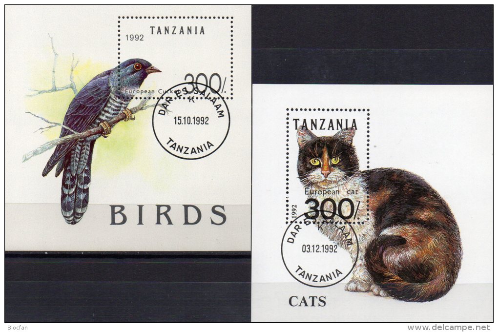WWF Naturschutz 1992 Tanzania Block 190+Bl.201 O 10€ Katze Vögel Kuckuck Blocchi  Ss Fauna Bloc Birds Sheets Bf Tansania - Usati