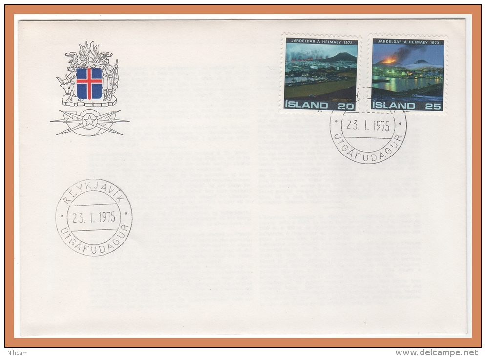 ISLANDE FDC   1975 VOLCAN - Volcanes