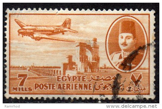 EGYPT 1947 Air. King Farouk, Delta Barrage And Douglas Dakota Transport  -  7m. - Orange  FU - Airmail