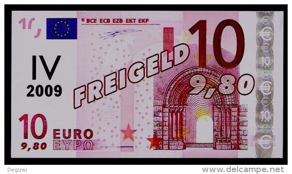 Euro-Note, 10 (9,80 €) FREIGELD, Beids. Druck, RRRR, UNC, 180 X 98 Mm, No Real Money! - Other & Unclassified