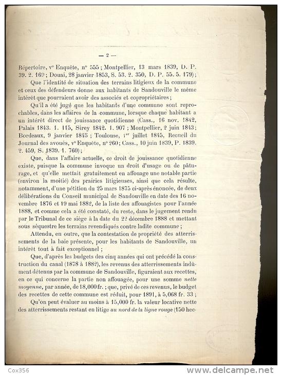 PAPIER TIMBRE FRANCE 1891 Fiscaux , Huissier  :E.TAILLEUX   Document D´Etude ( Seine Maritime Le HAVRE ) Etat PERIER - Decrees & Laws