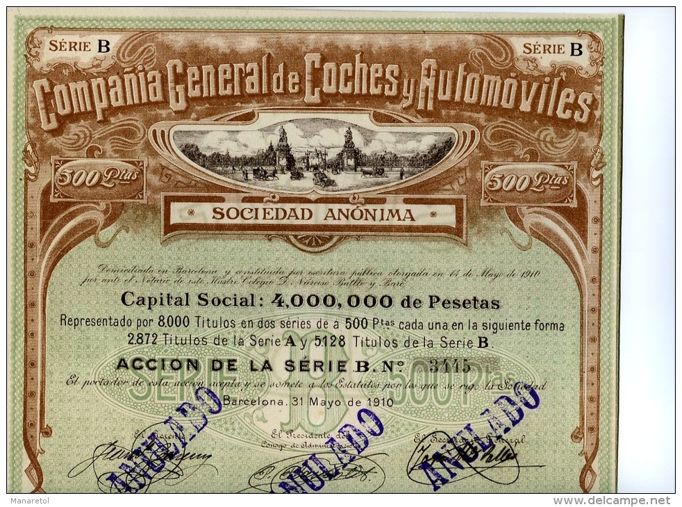 ACCION "COMPAÑIA GENERAL DE COCHES Y AUTOMOVILES S.A." - Automobile