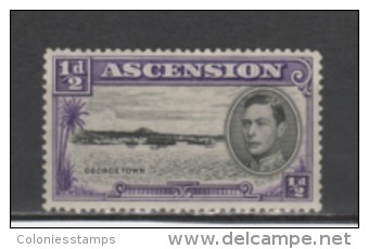 (SA0041) ASCENSION, 1938 (King George VI, ½ P., Violet And Black, Perf. 13½). Mi # 39A. Mint Hinged* Stamp - Ascension (Ile De L')
