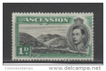 (SA0042) ASCENSION, 1938 (King George VI, 1 P., Green And Black, Perf. 13½). Mi # 40A. Mint Hinged* Stamp - Ascension
