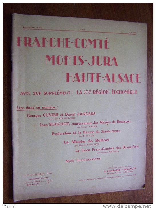 N°155 Juin 1932 Franche Comté Monts Jura Haute Alsace LEVY GRUNDWALD BOUCHOT JEANNENEY Musée Belfort Publicité époque - Tourisme & Régions