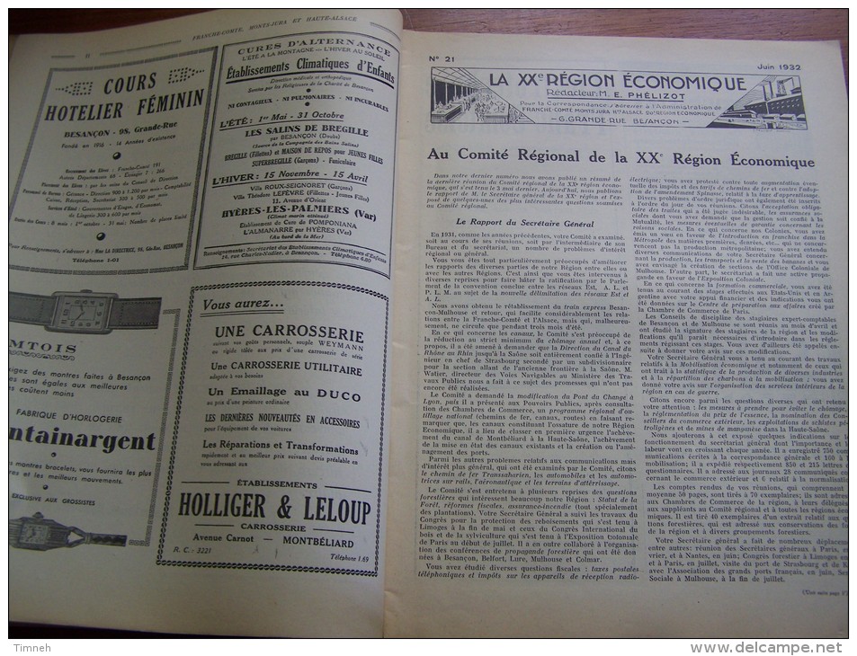 N°155 Juin 1932 Franche Comté Monts Jura Haute Alsace LEVY GRUNDWALD BOUCHOT JEANNENEY Musée Belfort Publicité époque - Toerisme En Regio's