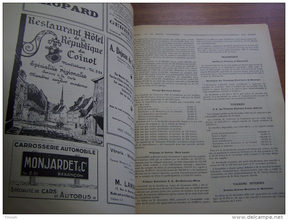 N°155 Juin 1932 Franche Comté Monts Jura Haute Alsace LEVY GRUNDWALD BOUCHOT JEANNENEY Musée Belfort Publicité époque - Tourism & Regions